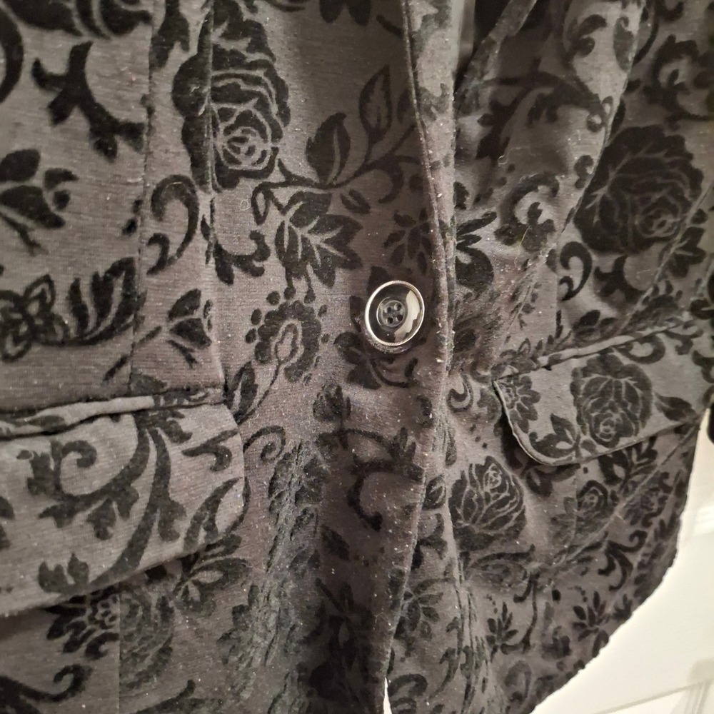 3/$15 Dressbarn Black‎ Velvet Burnout Whimsigoth Old Money Blazer Womens Size L - Picture 3 of 11